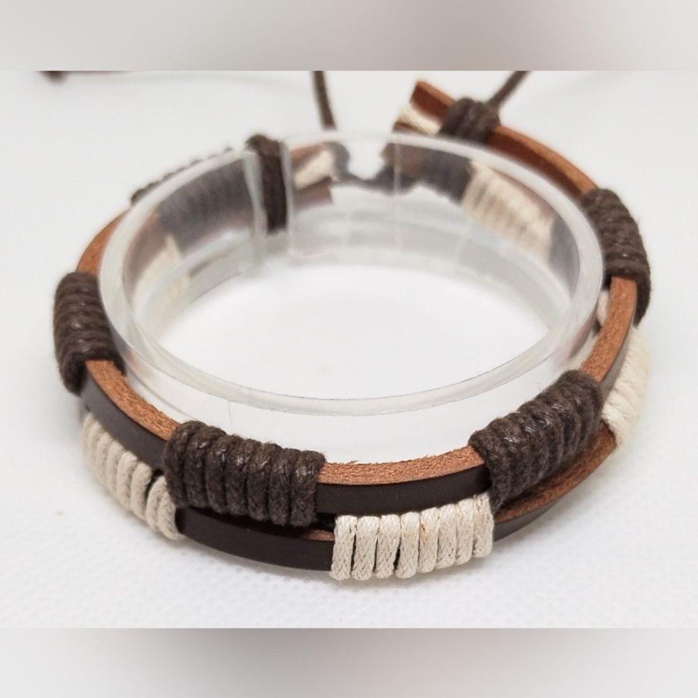 Men's leather bracelet layered‎ brown new e84